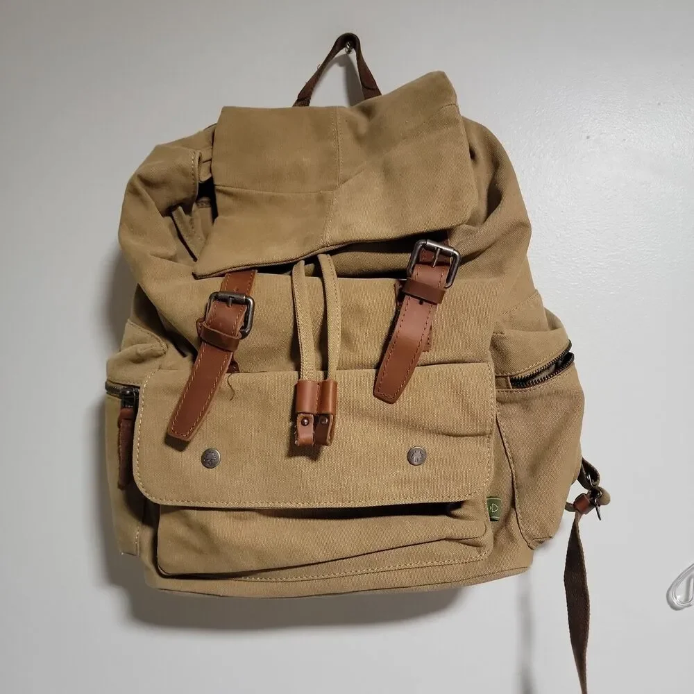TSD BRAND Canvas Backpack Laptop Rucksack Travel Hiking Vintage School Bookbag